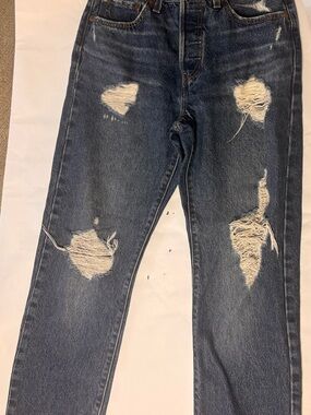 Levi's Distressed Straight Leg Jeans in Dark Blue